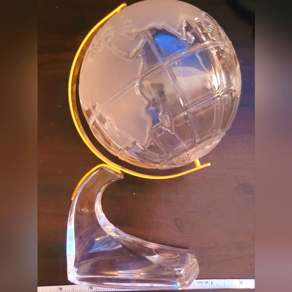 Small Vintage German Lead Crystal‎ Glass Globe With Brass Accents High Quality!